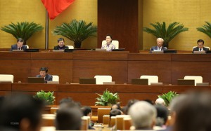 Chủ tịch Quốc hội Nguyễn Thị Kim Ngân và các Phó Chủ tịch điều hành Phiên khai mạc. (Ảnh: Dương Giang/TTXVN)